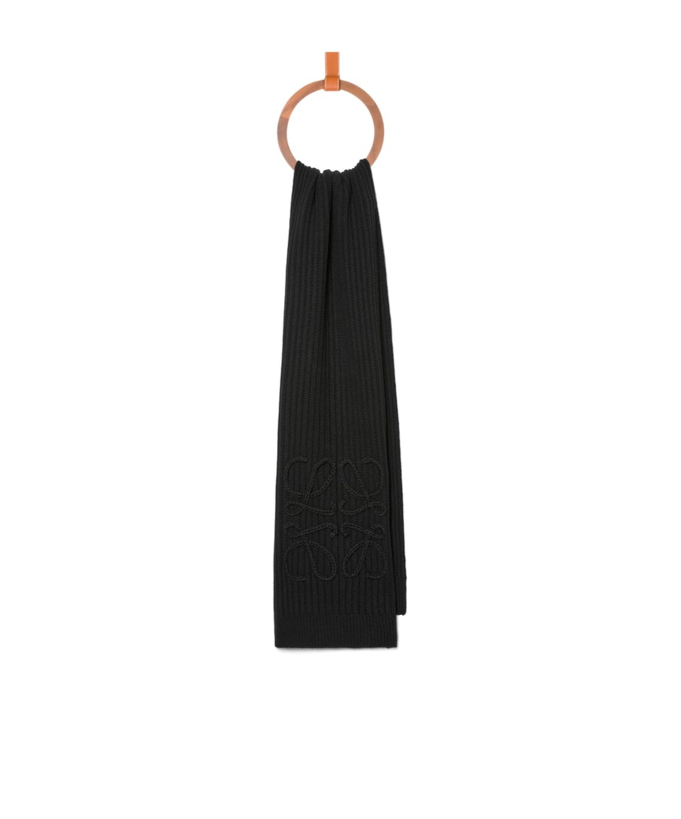 Loewe Anagram Ribbed Scarf In Black