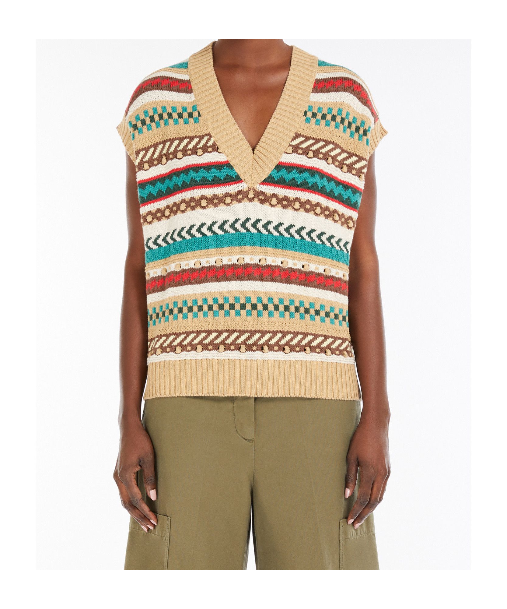 Weekend Max Mara Omens Biscuit Vicino Stripe Cotton-blend Knitted Vest In Nude