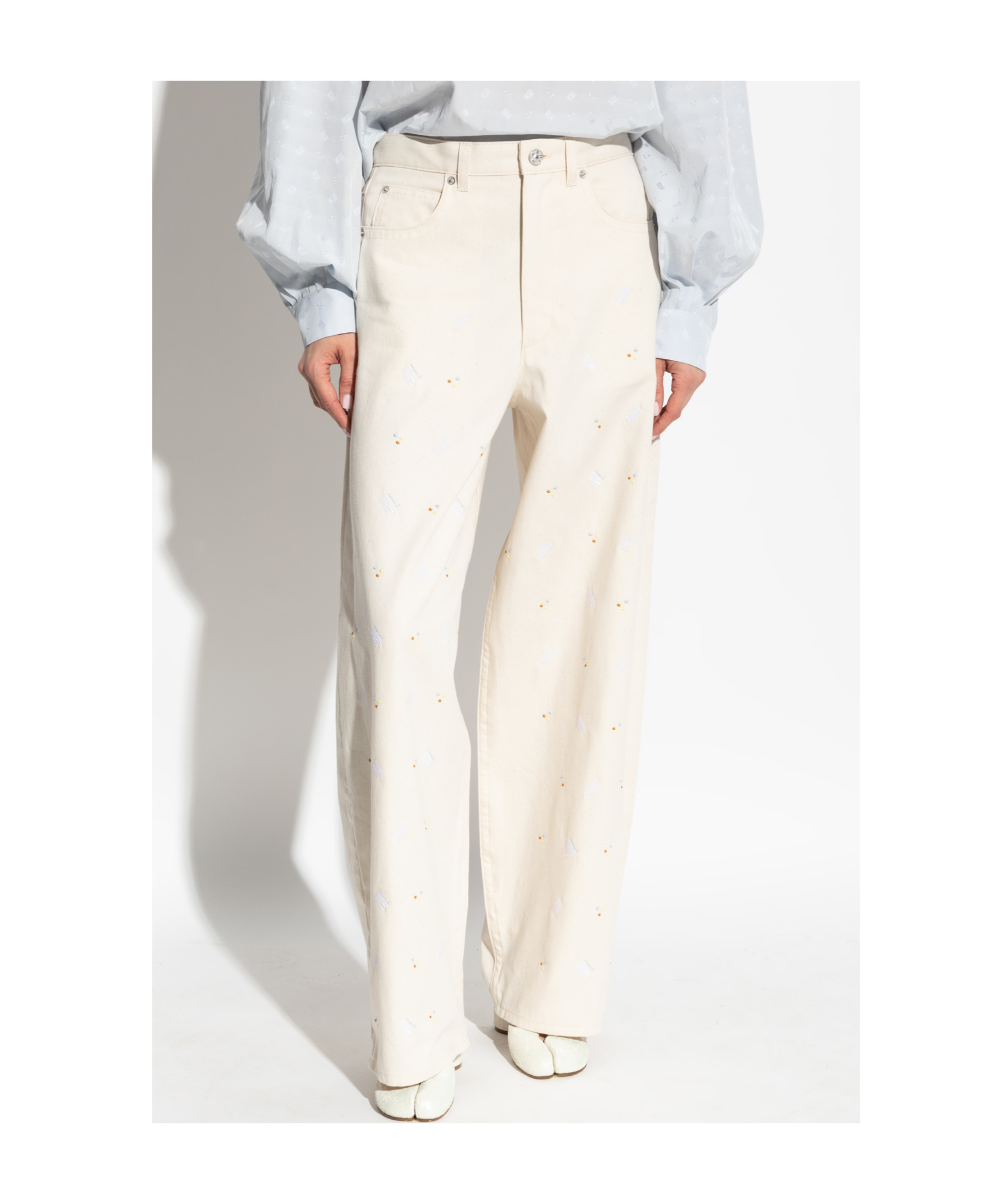 Marni Embroidered Wide Leg Jeans In White