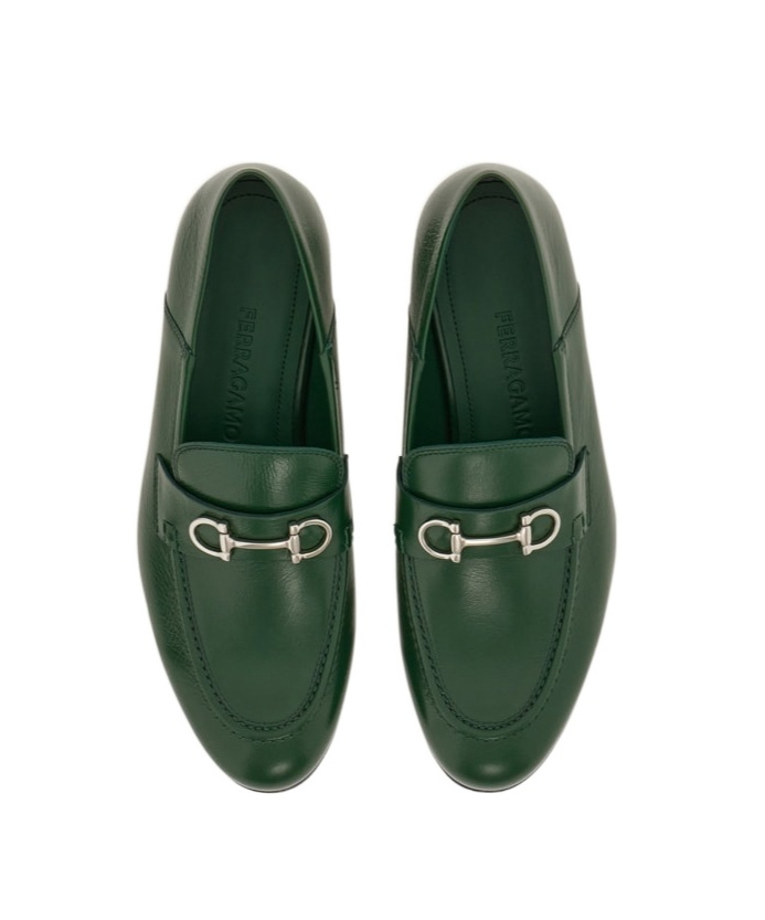 Ferragamo Mule Loafer With Gancini Ornament In Green