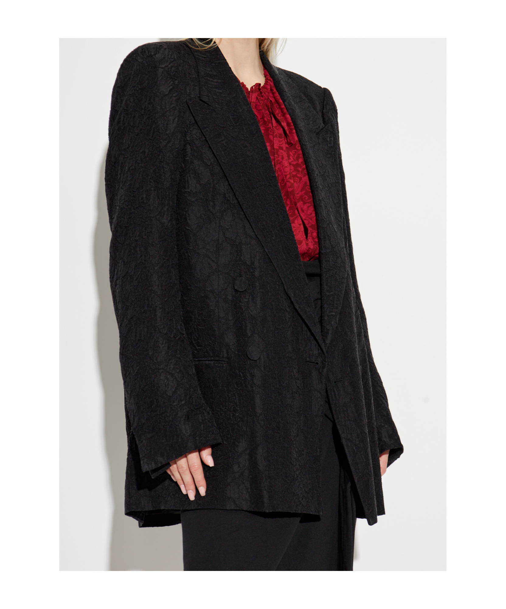 Dries Van Noten Longline Textured Jacket Notched Lapels In Black