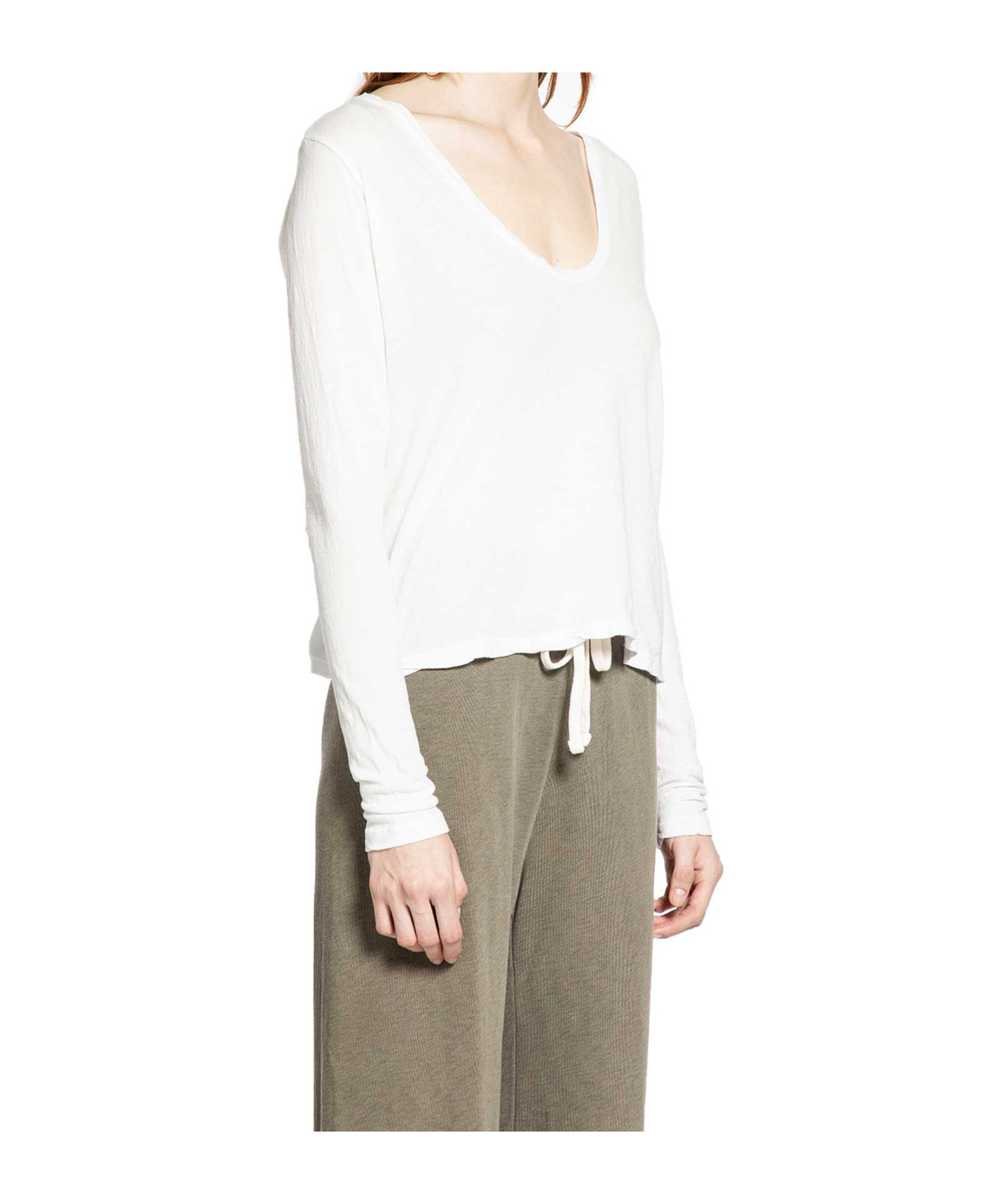James Perse V-neck Long-sleeved T-shirt In White