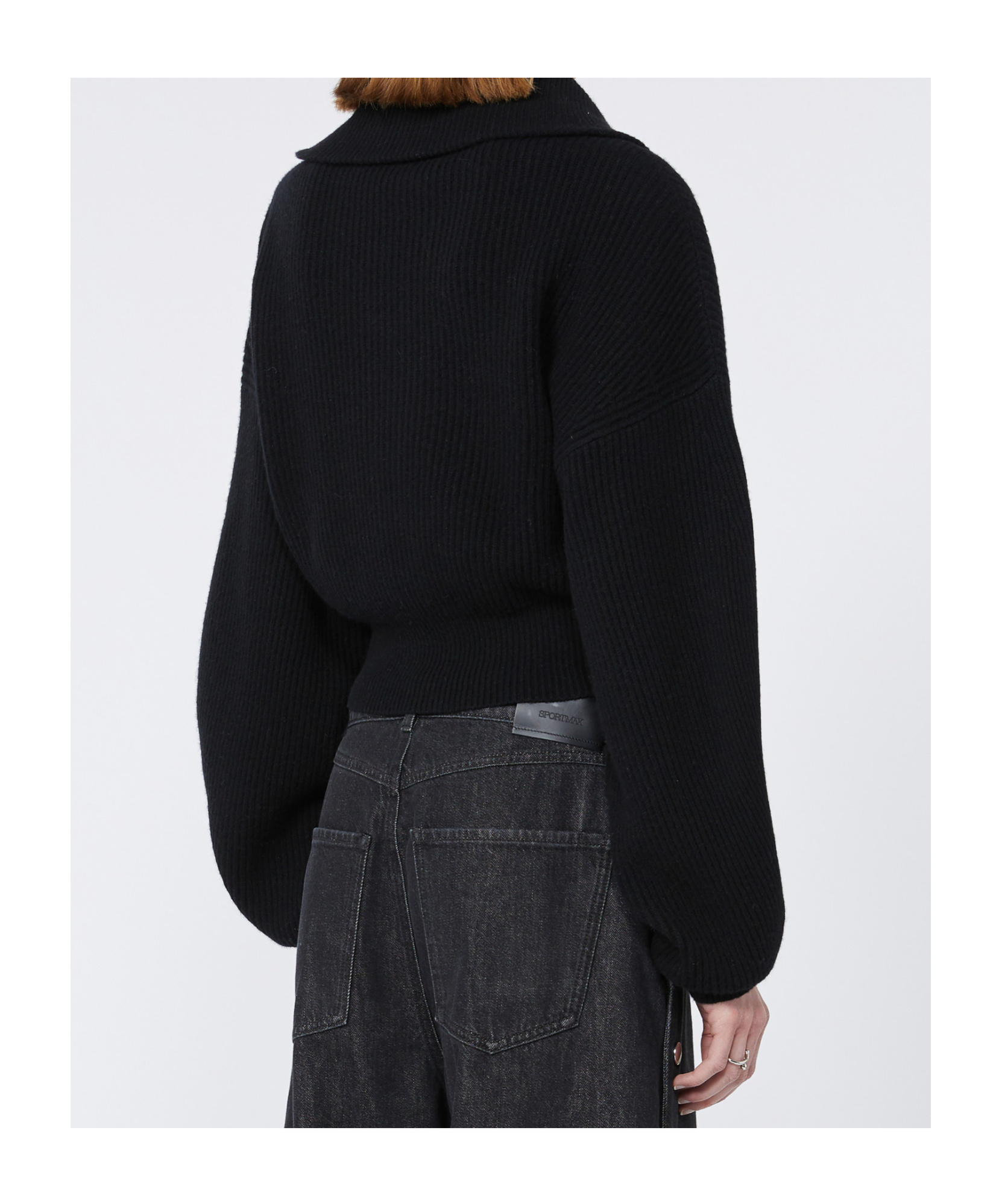 Sportmax Cropped Hooded Knitwear Ribbed Texture In Black