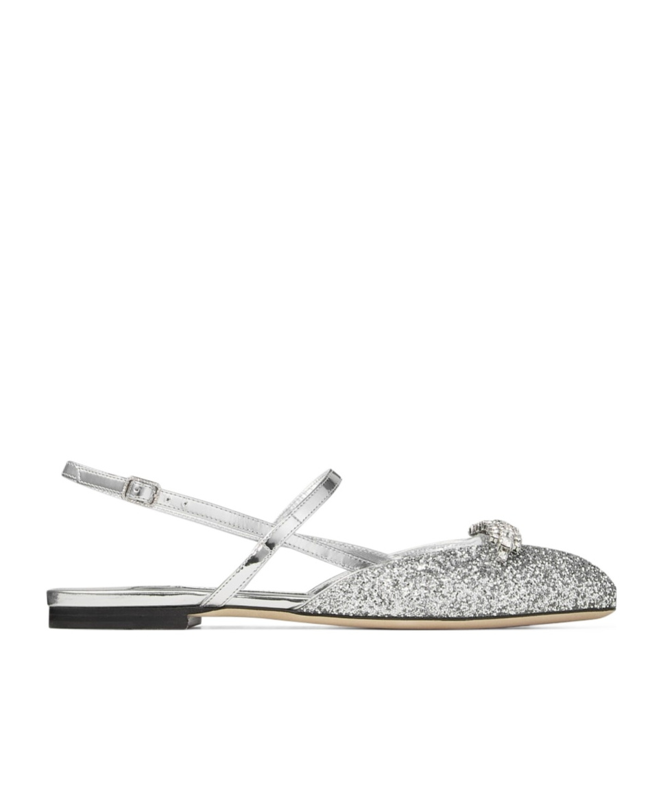 Jimmy Choo Glitter Pointed Toe Sandals With Embellished Detail In Silver