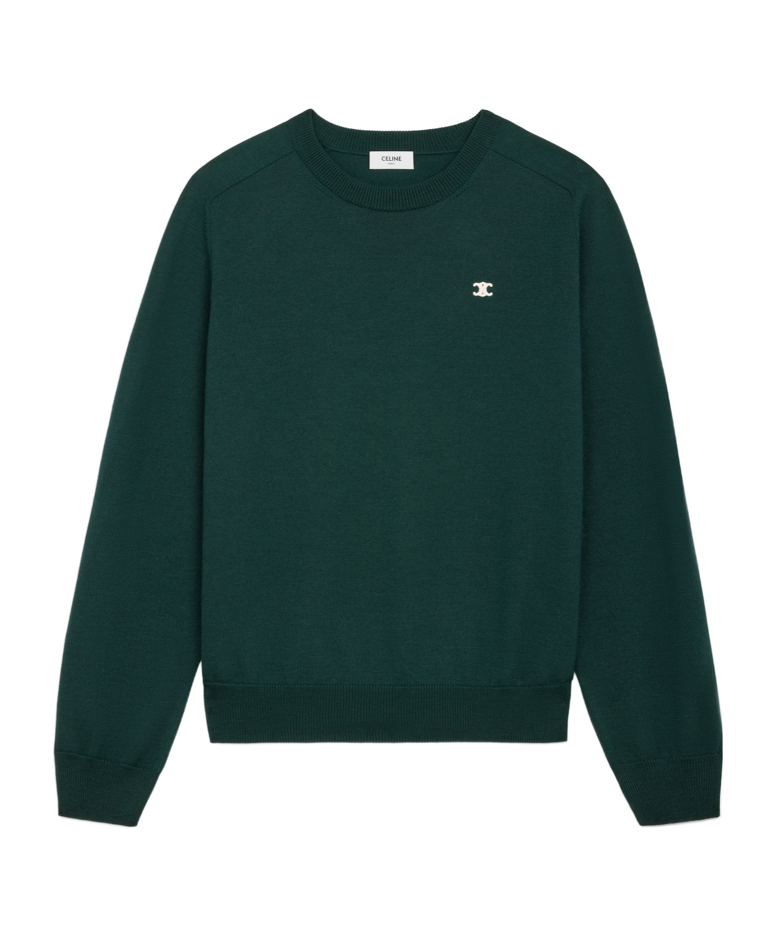 Celine Triomphe Crew Neck Sweater In Wool In Green