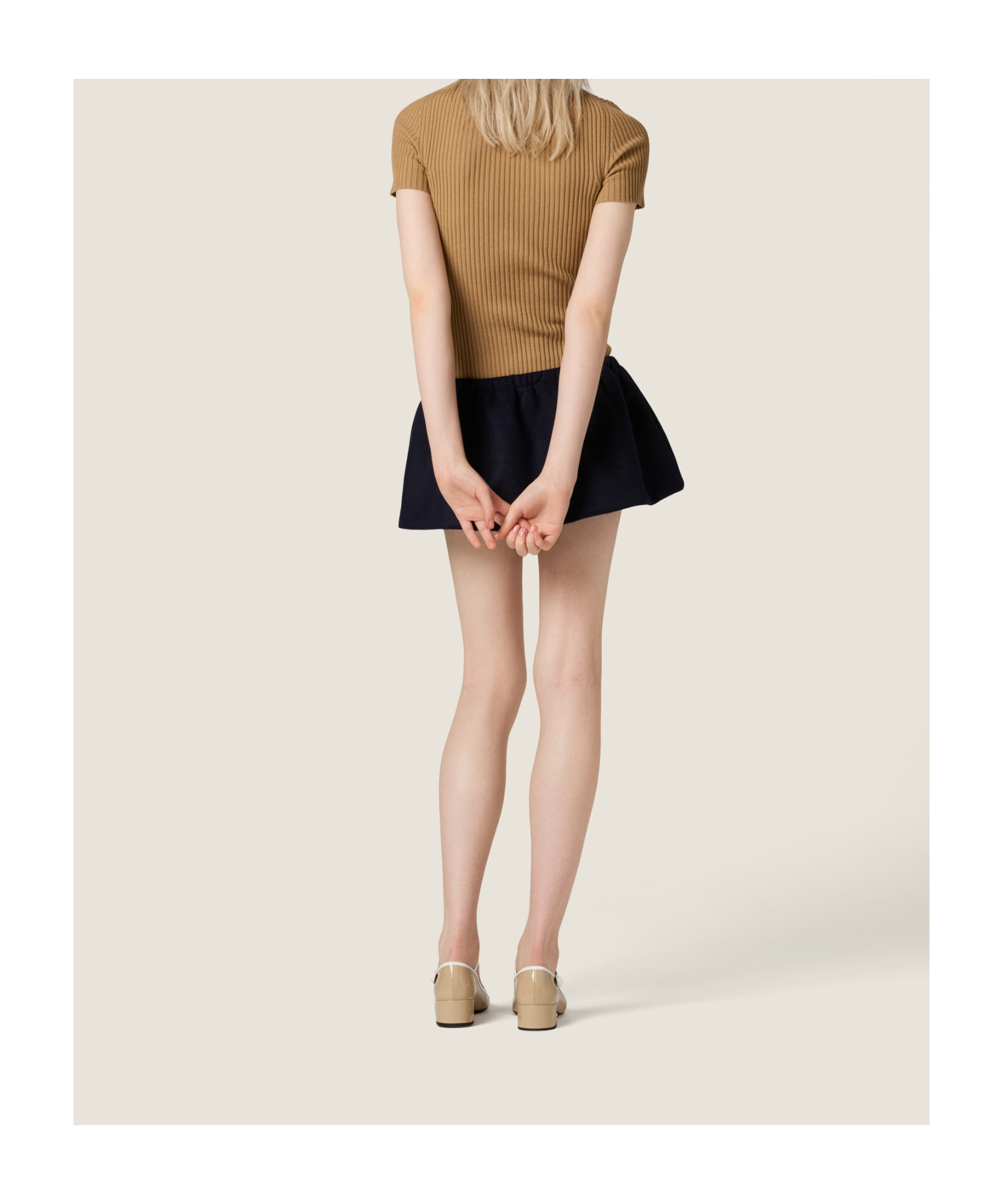 Miu Miu Cashmere Rib Short-sleeve Polo Top In Brown