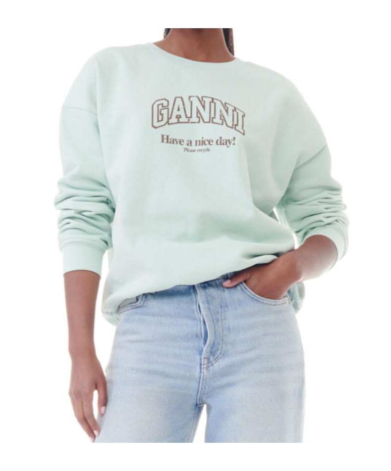 Ganni Logo-print Organic-cotton Sweatshirt In Green