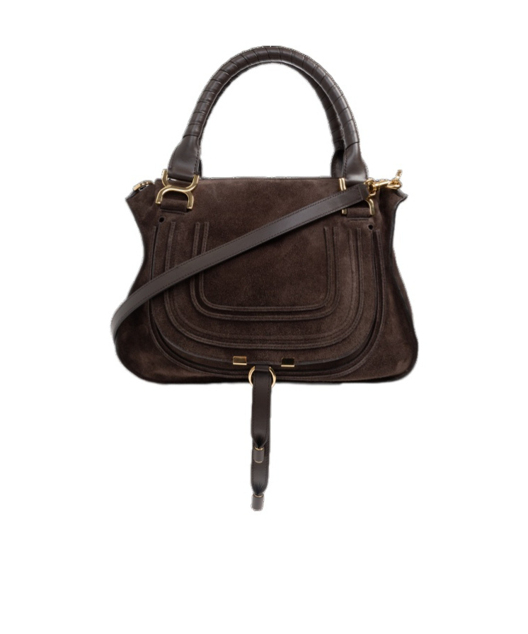 Chloé Dark Brown Suede Medium Marcie Handbag In Black