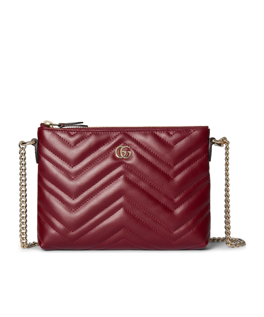 Gucci Gg Marmont Pochette With Chain In Burgundy