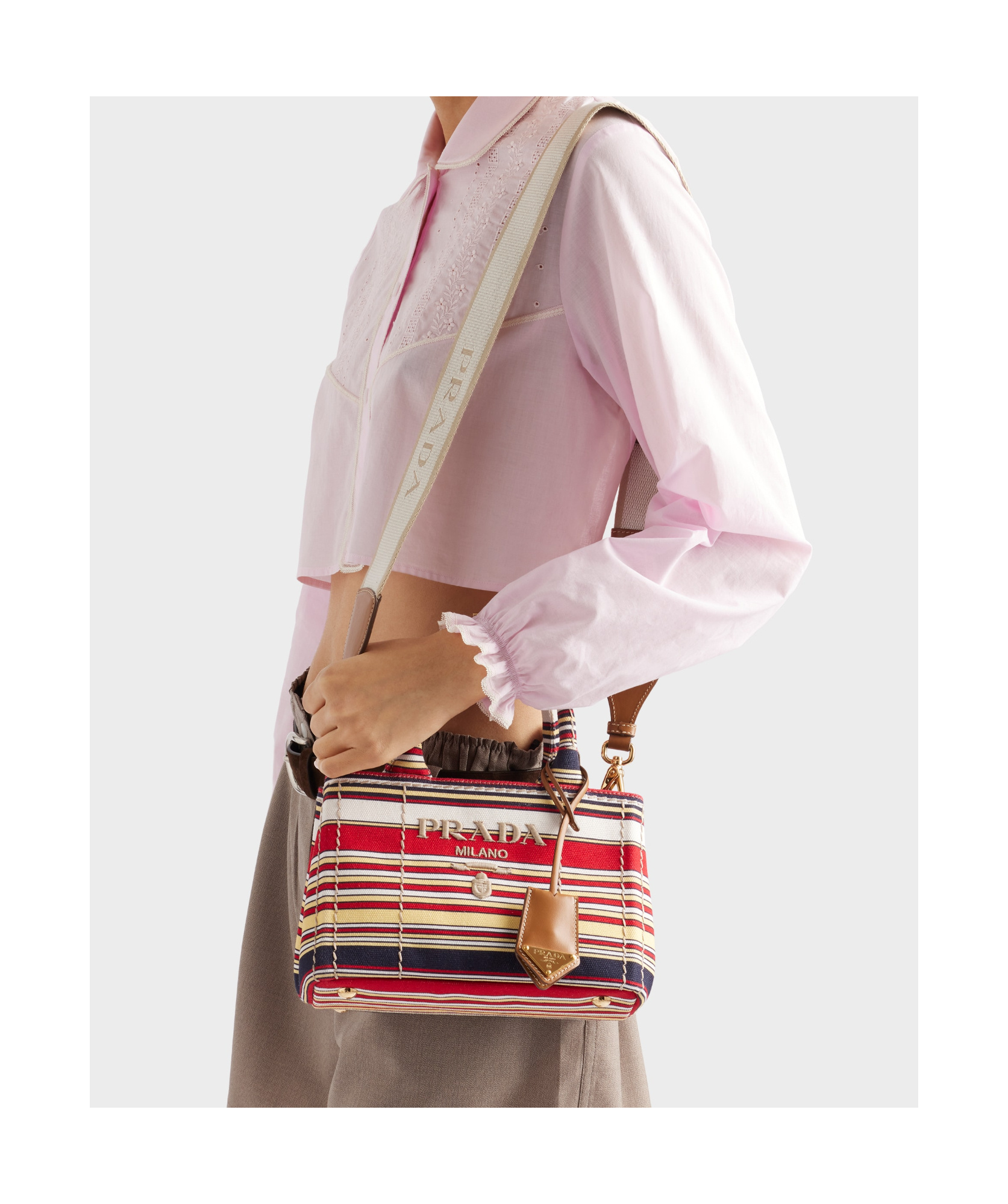Prada Mini Handbag With Embroidered Design And Stripes In Animal Print