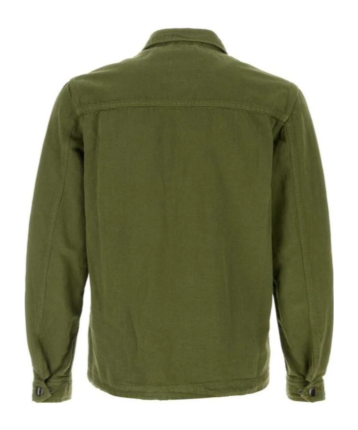 Woolrich Denim Jacket With Chest Pockets And Collar In Green