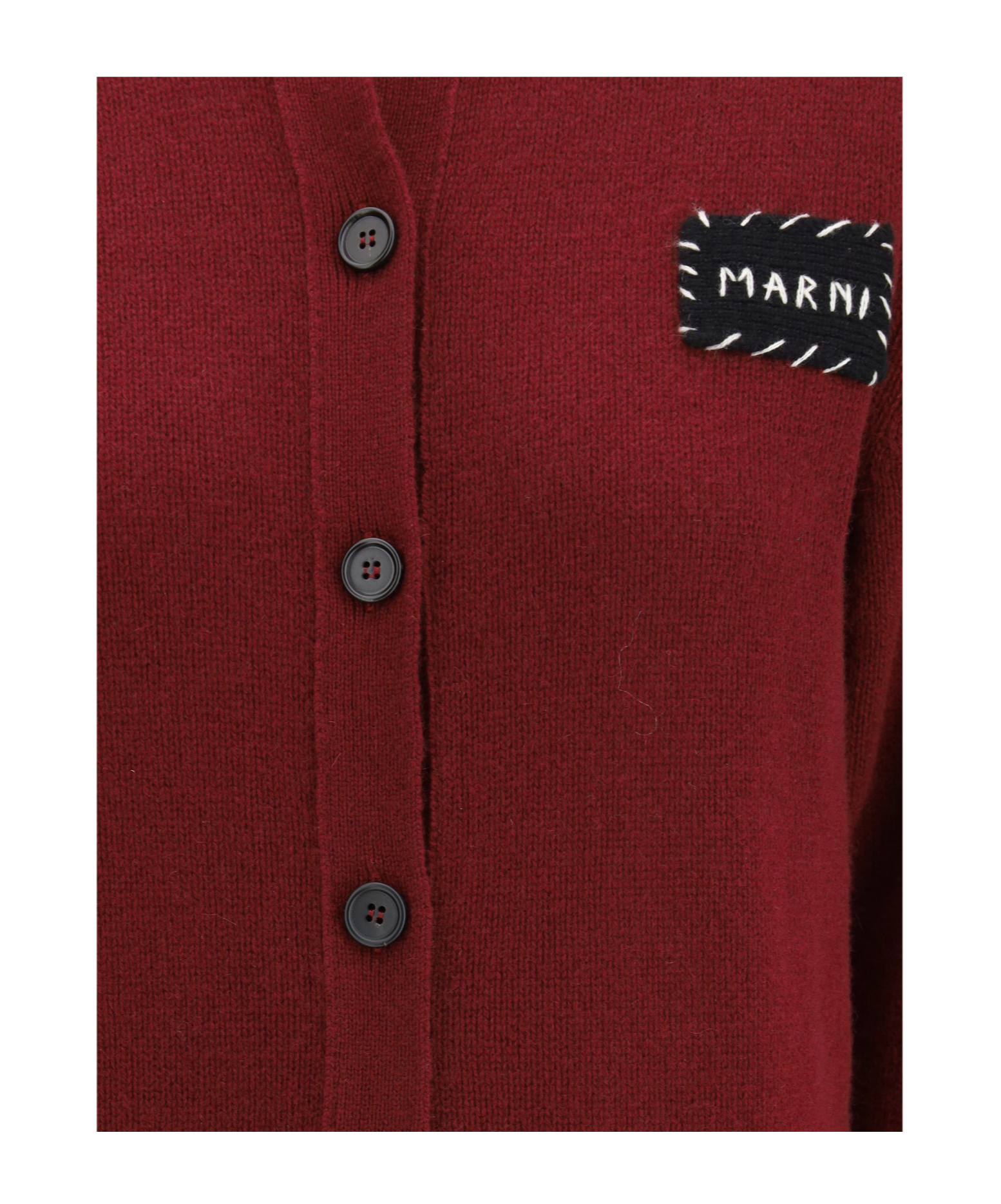 Marni Logo-patch Button-fastening Cardigan In Burgundy