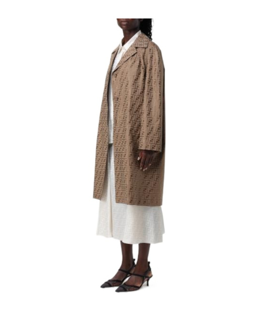 Fendi Ff Printed Long Sleeved Coat In Brown