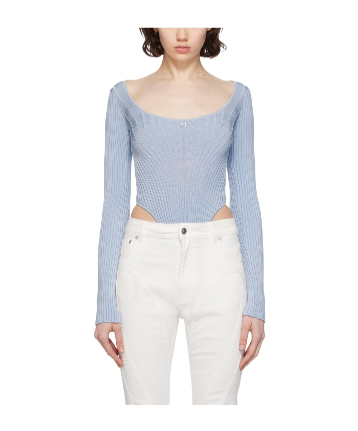 Mugler M-plaque Knitted Bodysuit In White