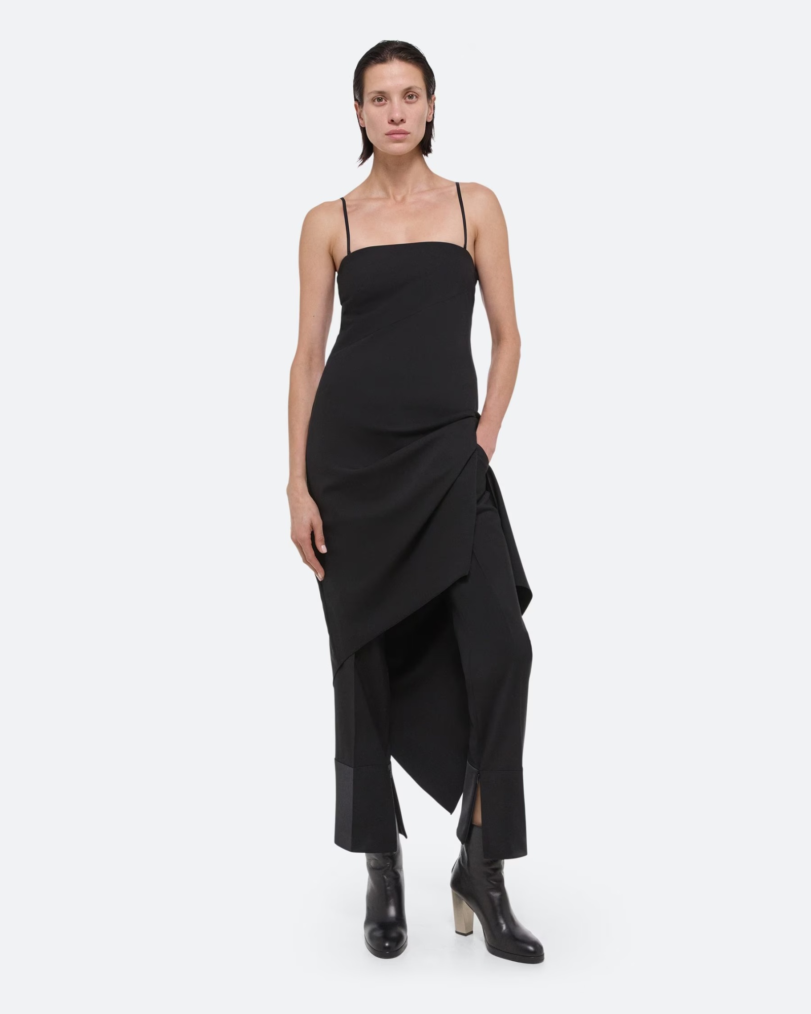 Helmut Lang Asymmetrical Hem Midi Dress In Black