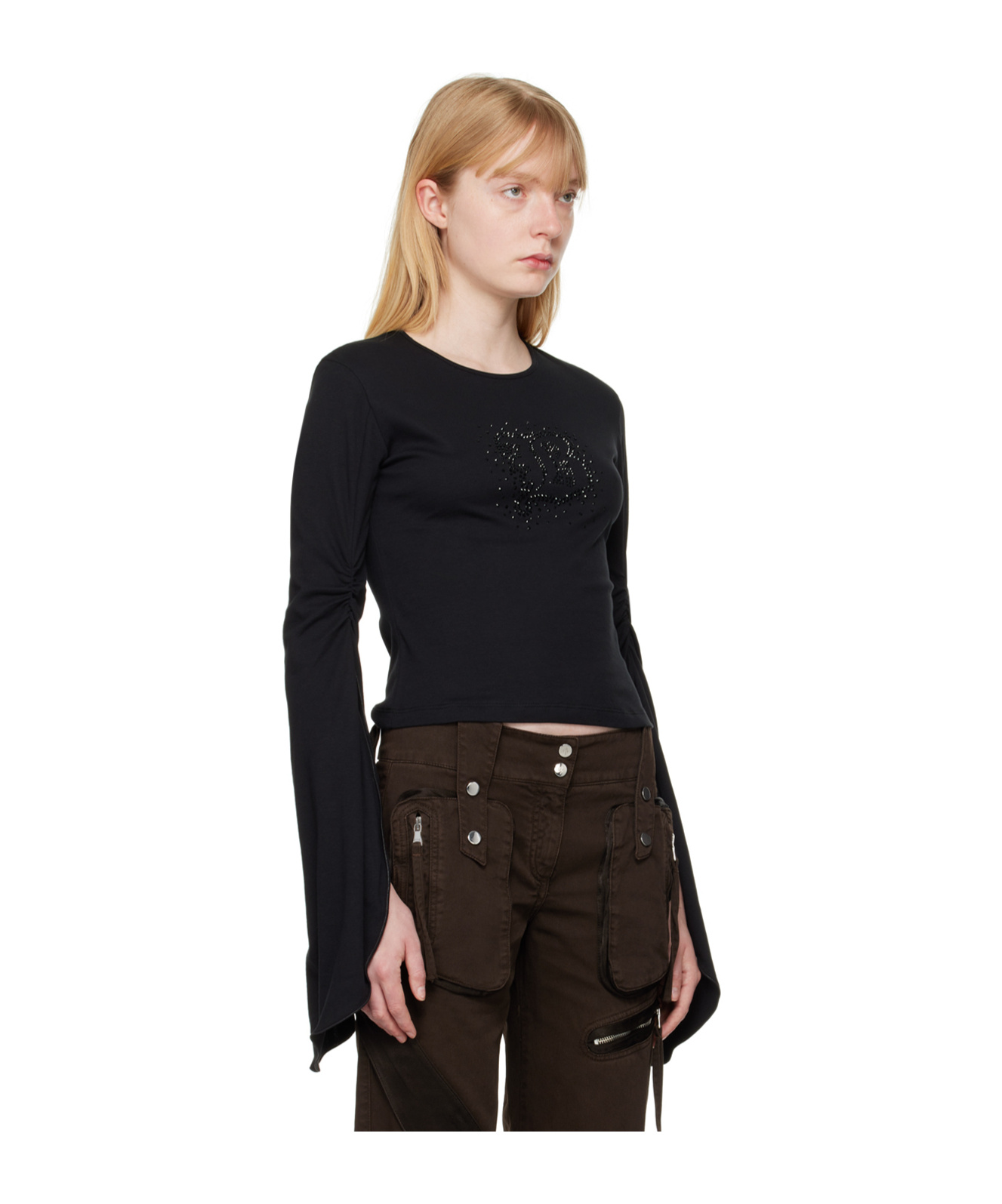 Shop Blumarine Crystal Decorated Long-sleeved T-shirt In Black