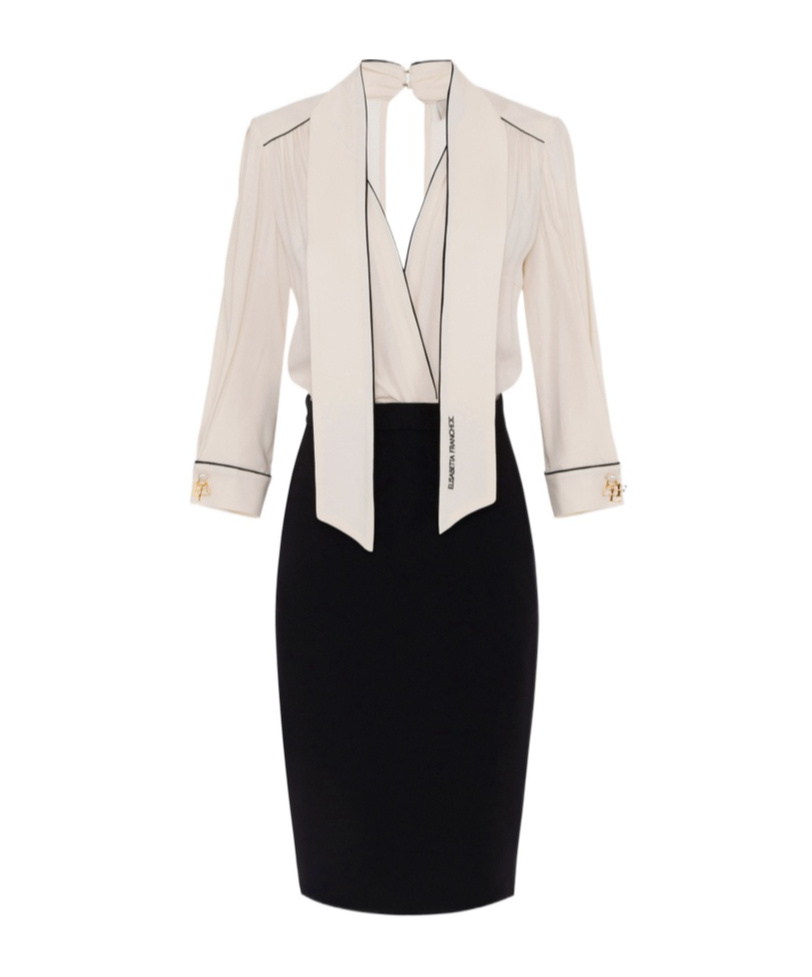Elisabetta Franchi Viscose Blend Midi Dress With Detachable Skirt In Black