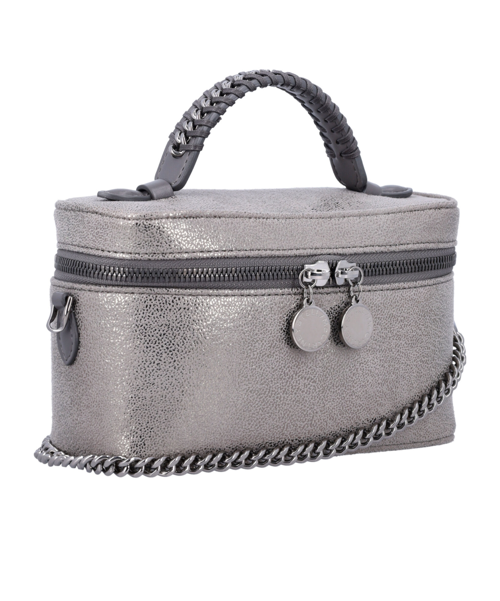 Stella Mccartney Metallic Top Handle Chain Strap Clutch Bag In Gray