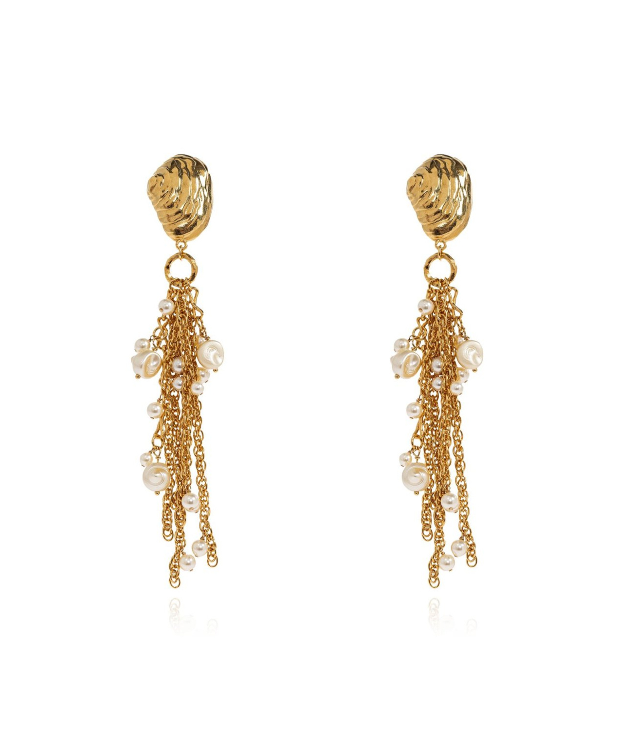 Chloé Gold-tone Shell Pearl Drop Earrings In Vintage Gold
