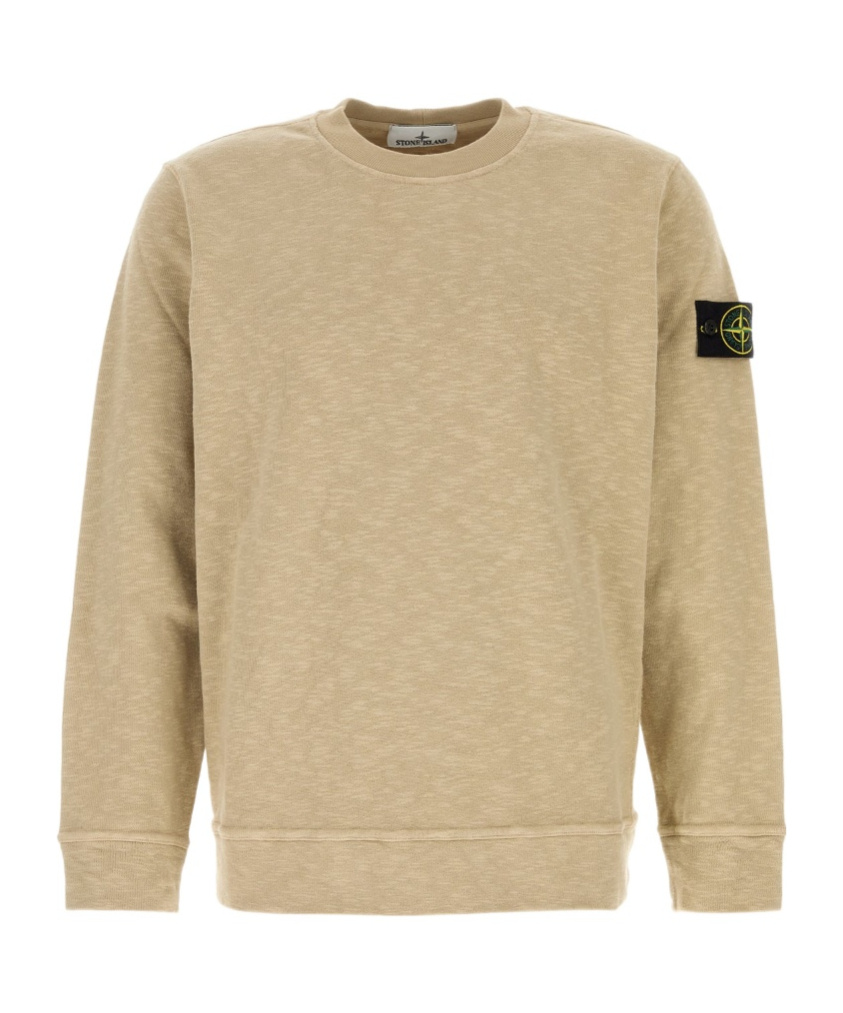 Stone Island Crew Neck Long Sleeve Sweatshirt With Ribbed Cuffs And Hem In Brown