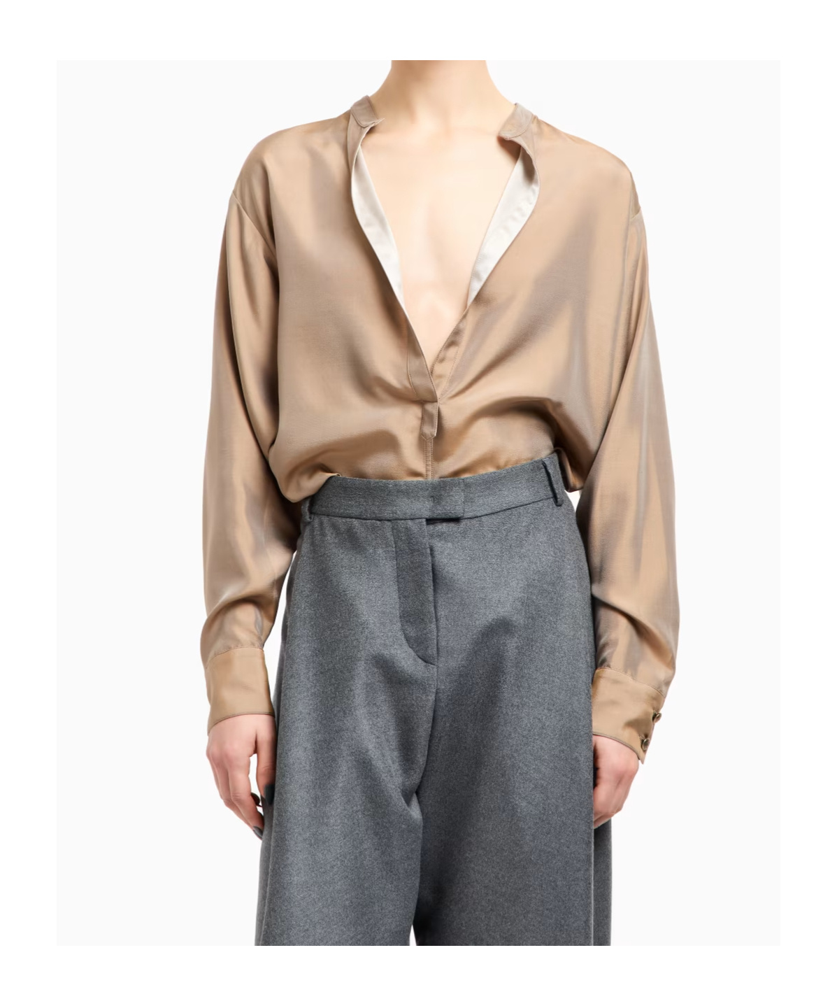 Giorgio Armani Long Sleeved Satin Shirt In Brown