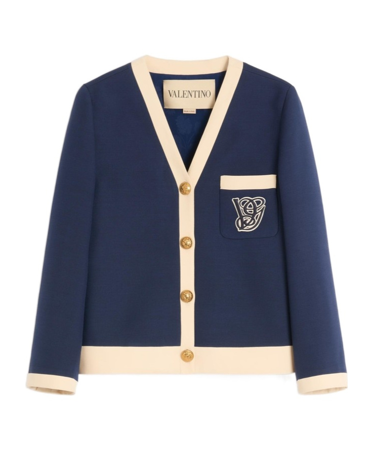 Valentino V-neck Wool Blend Blazer With Front Pocket