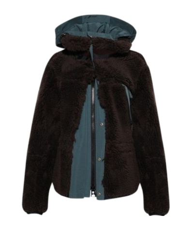 Sacai Long Sleeved Hooded Shearling Jacket In Black