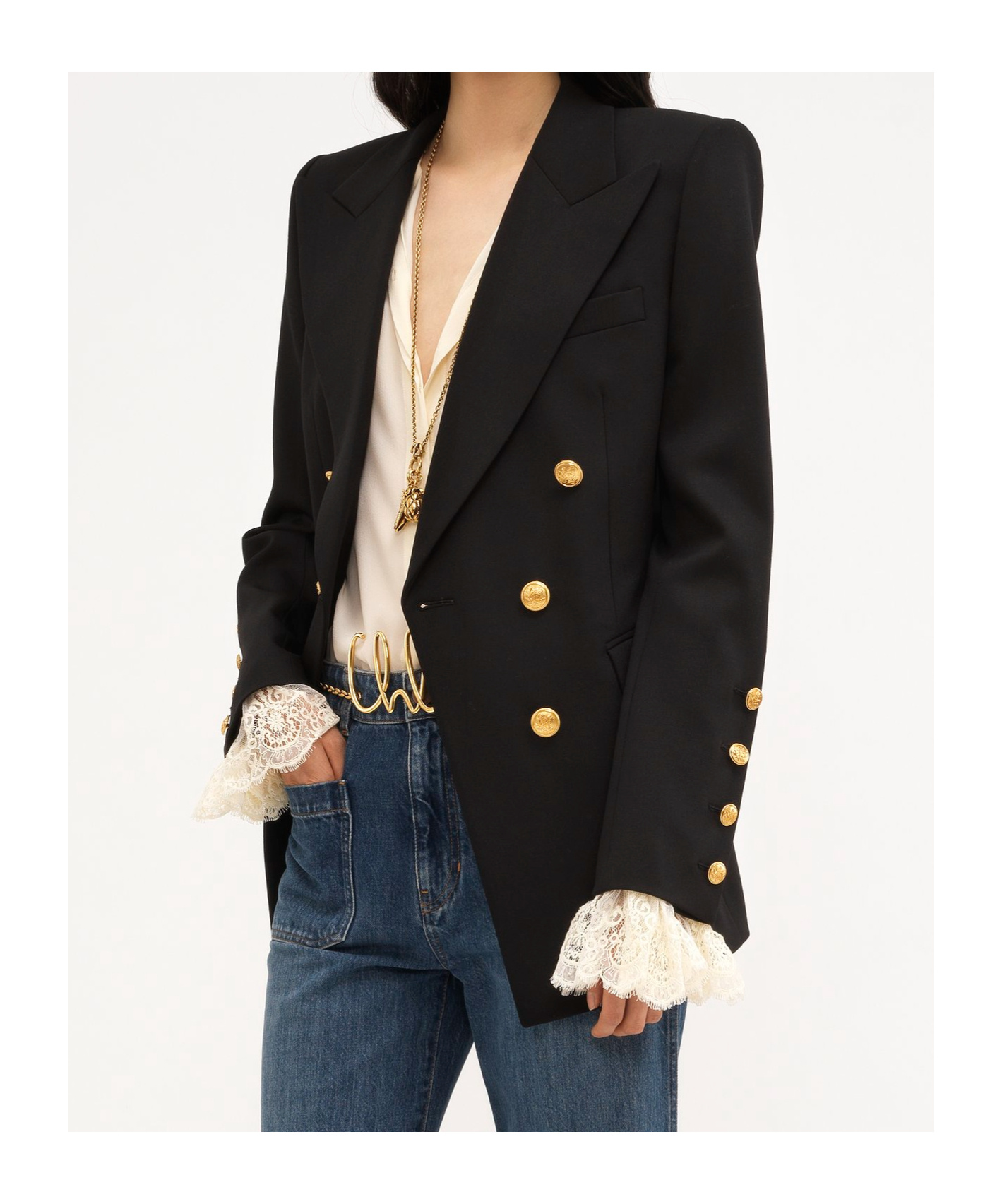 Chloé Double Breasted Stretch Wool Grain De Poudre Blazer In Black