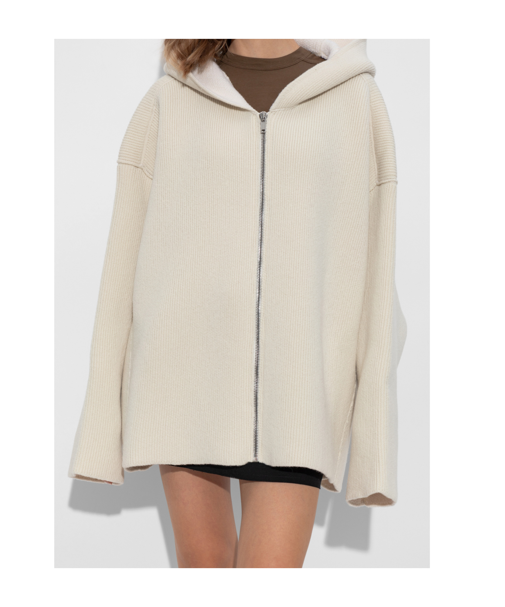 Rick Owens Zipped Hooded Cardi-coat In Nude