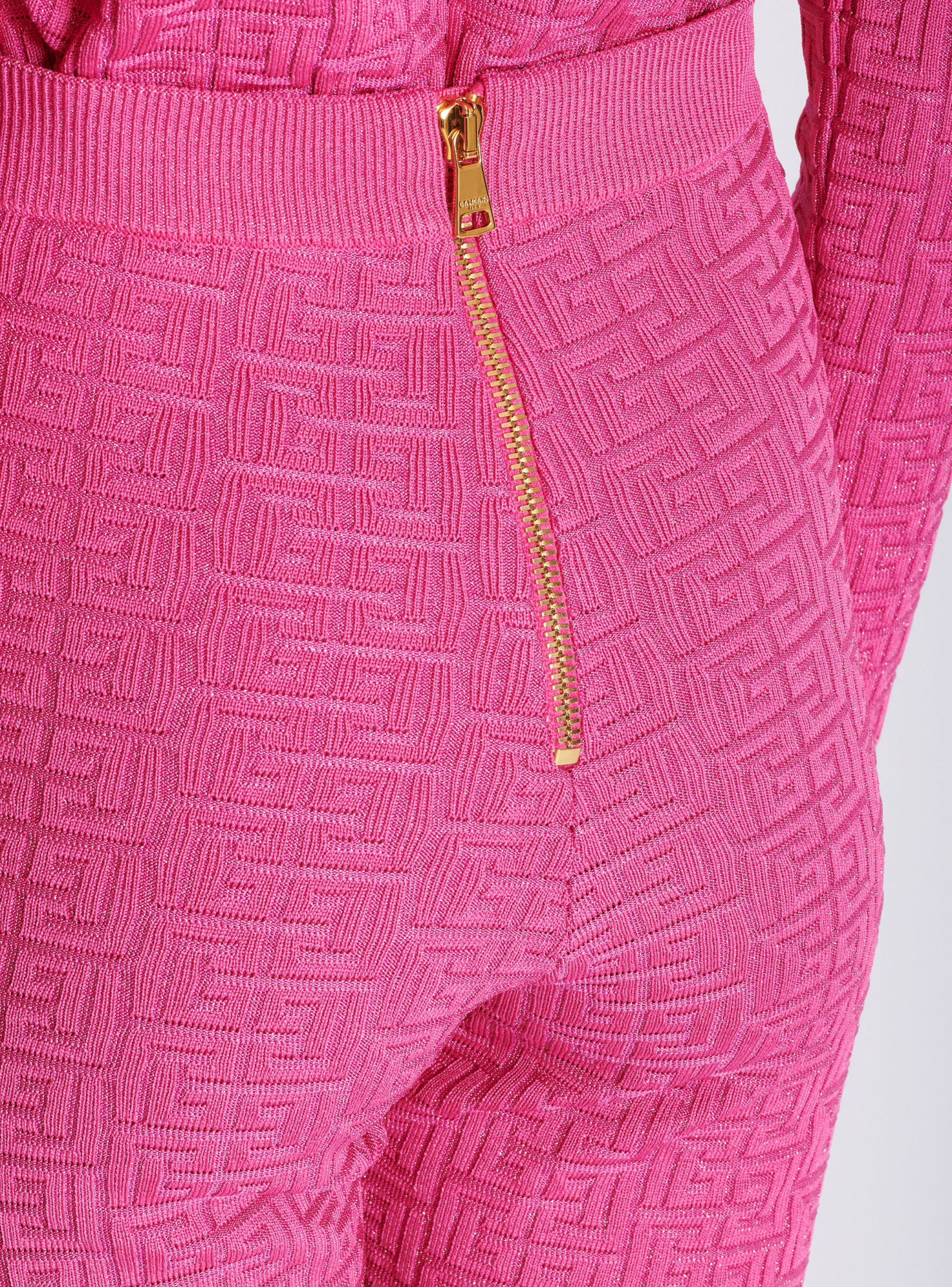Balmain Knit Leggings With Monogram In Pink