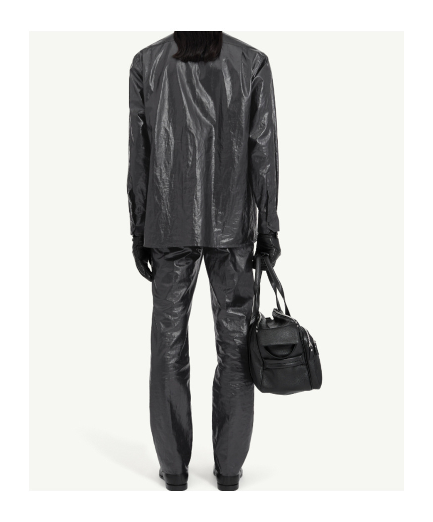 Mm6 Maison Margiela Shiny Coated Linen Shirt In Black