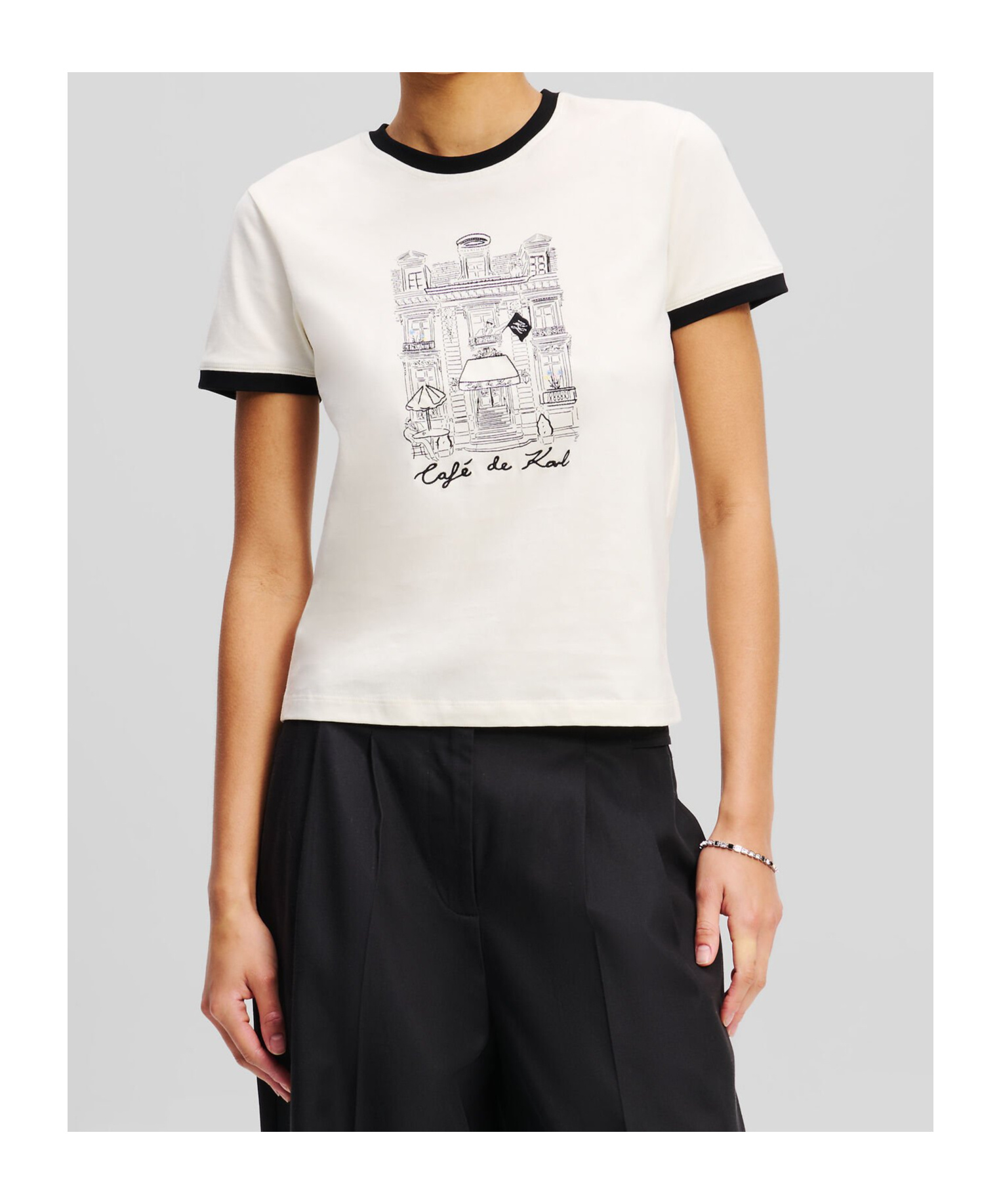 Shop Karl Lagerfeld Embroidered T-shirt In White