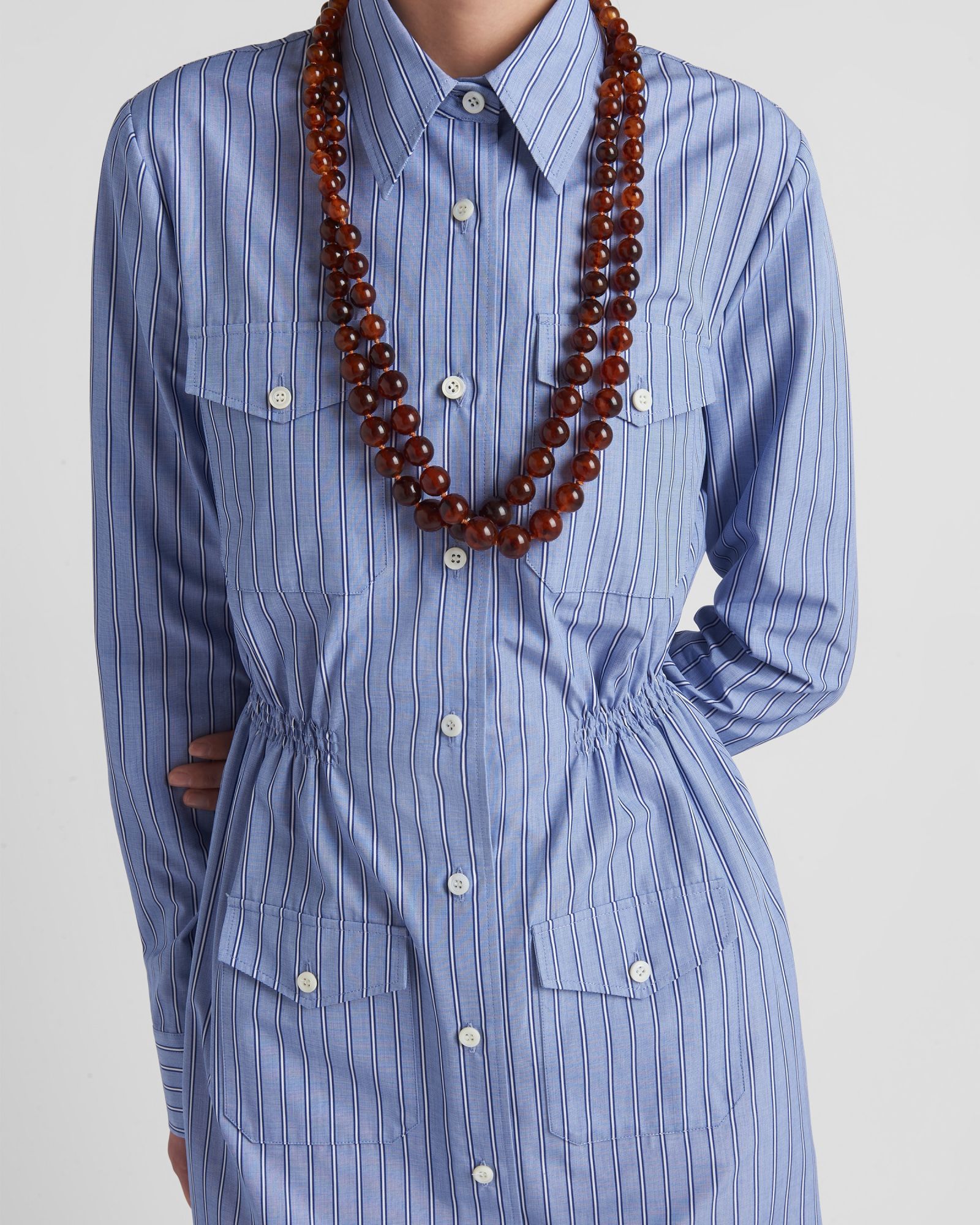 Prada Striped Chambray Shirtdress In Blue