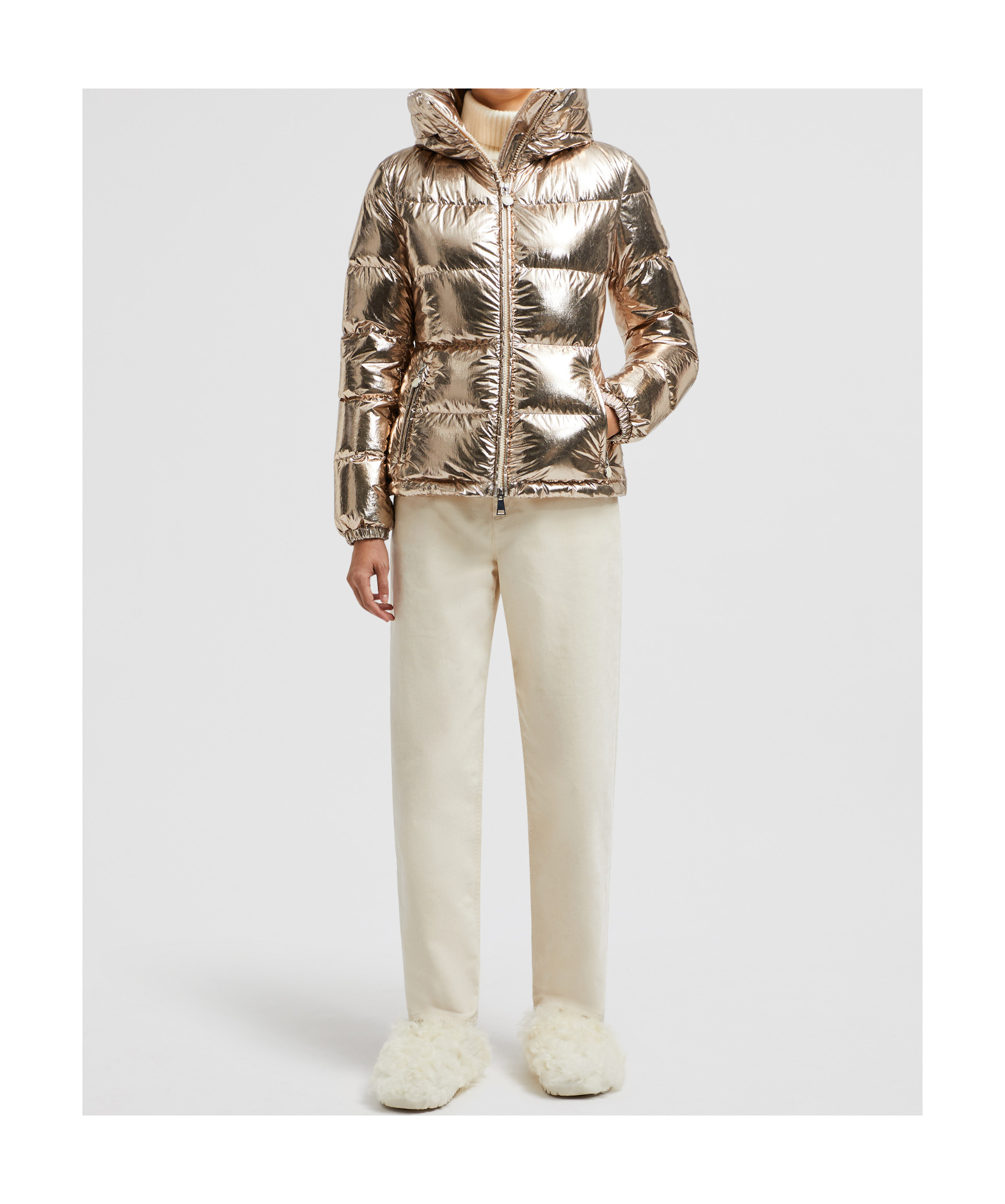 Shop Moncler Douros Short Down Jacket In Nude