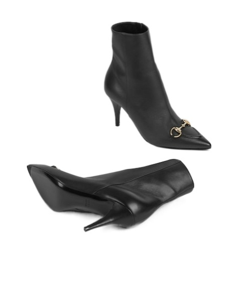 Gucci Leather Ankle Boots With Horsepiece In Black