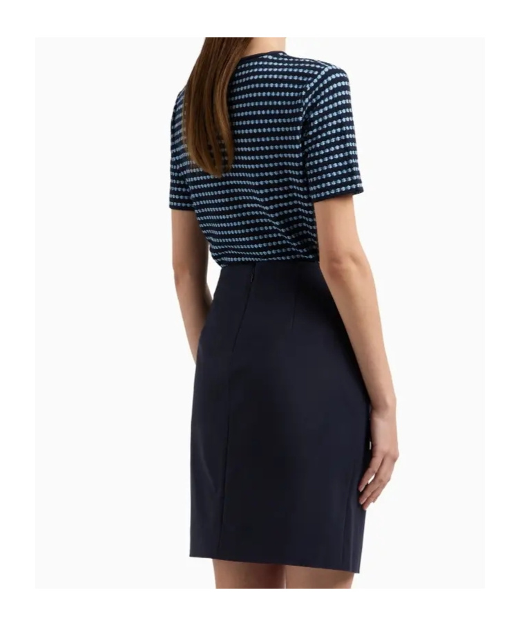 Emporio Armani Compact Stretch Cotton Panelled Skirt In Navy Blue