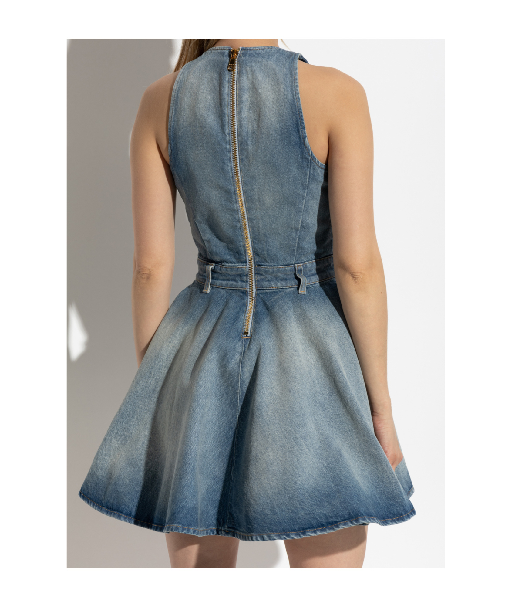 Balmain Button-embellished Denim Dress In Blue