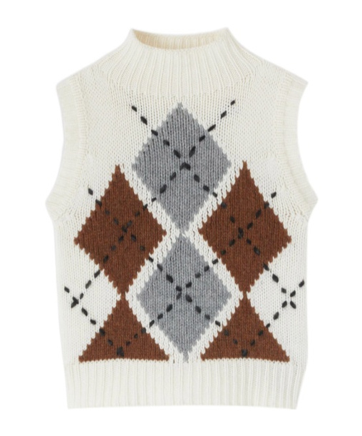 Ermanno Scervino Pure Cashmere Top With Two-tone Argyle Motif In White