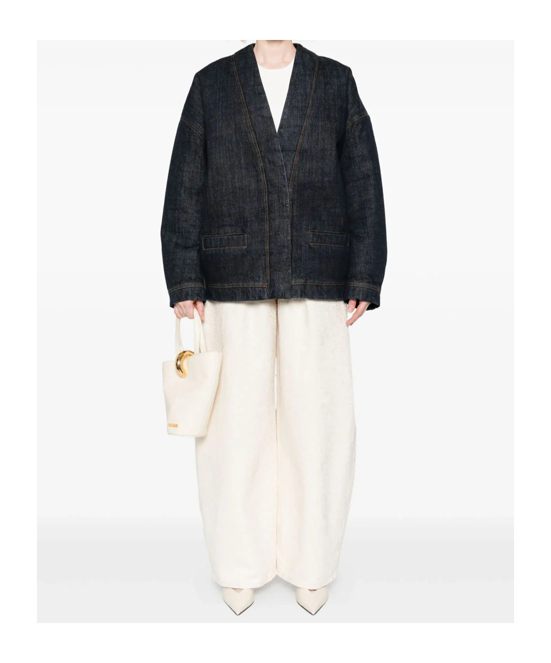 Jacquemus Denim Contrast-stitching Jacket In Blue