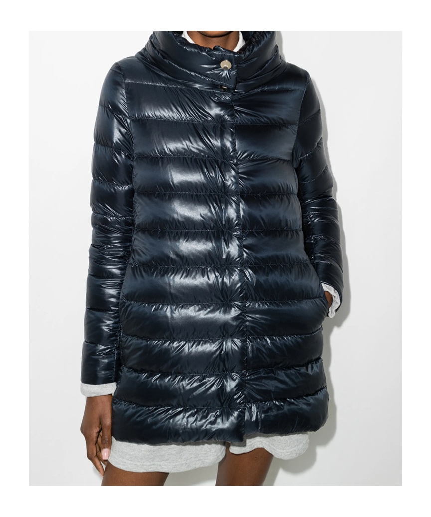 Herno High-collar Navy Quilted Nylon Coat In Black