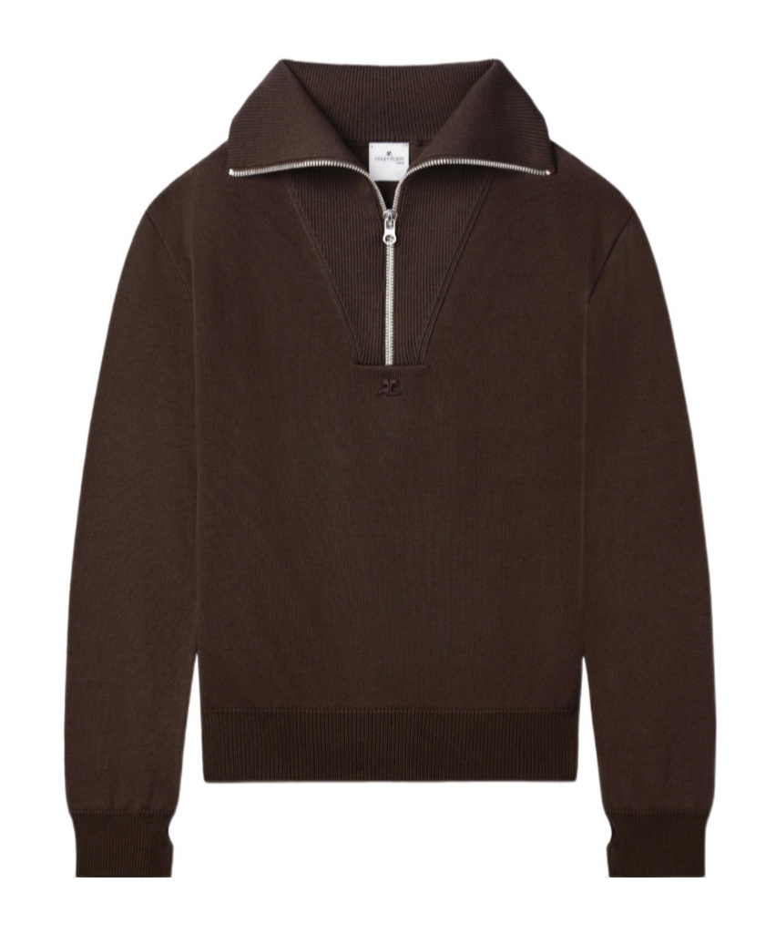 Courrèges Merino Wool Sweater With Zipper In Black
