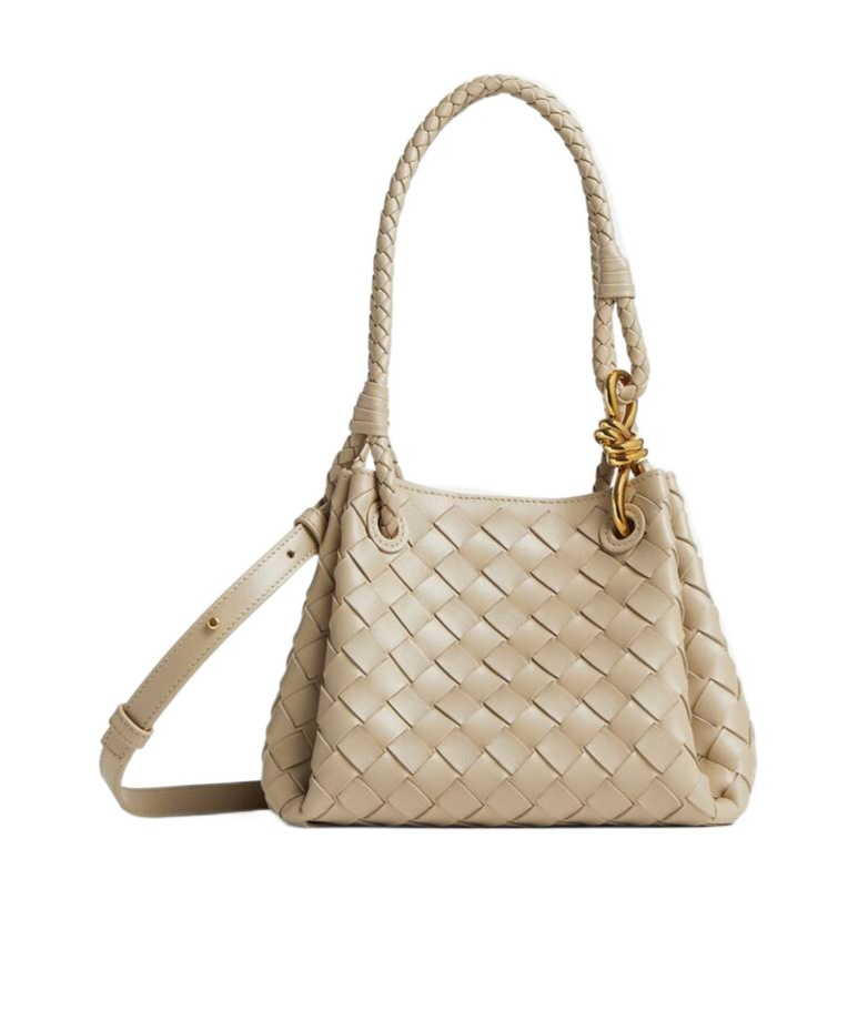 Bottega Veneta Small Andiamo Intrecciato Leather Crossbody Bag In Nude