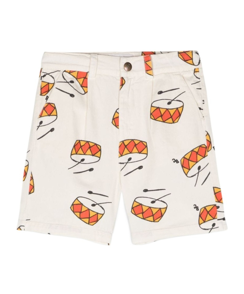 Bobo Choses Ivory Shorts With Drums For Boy In White