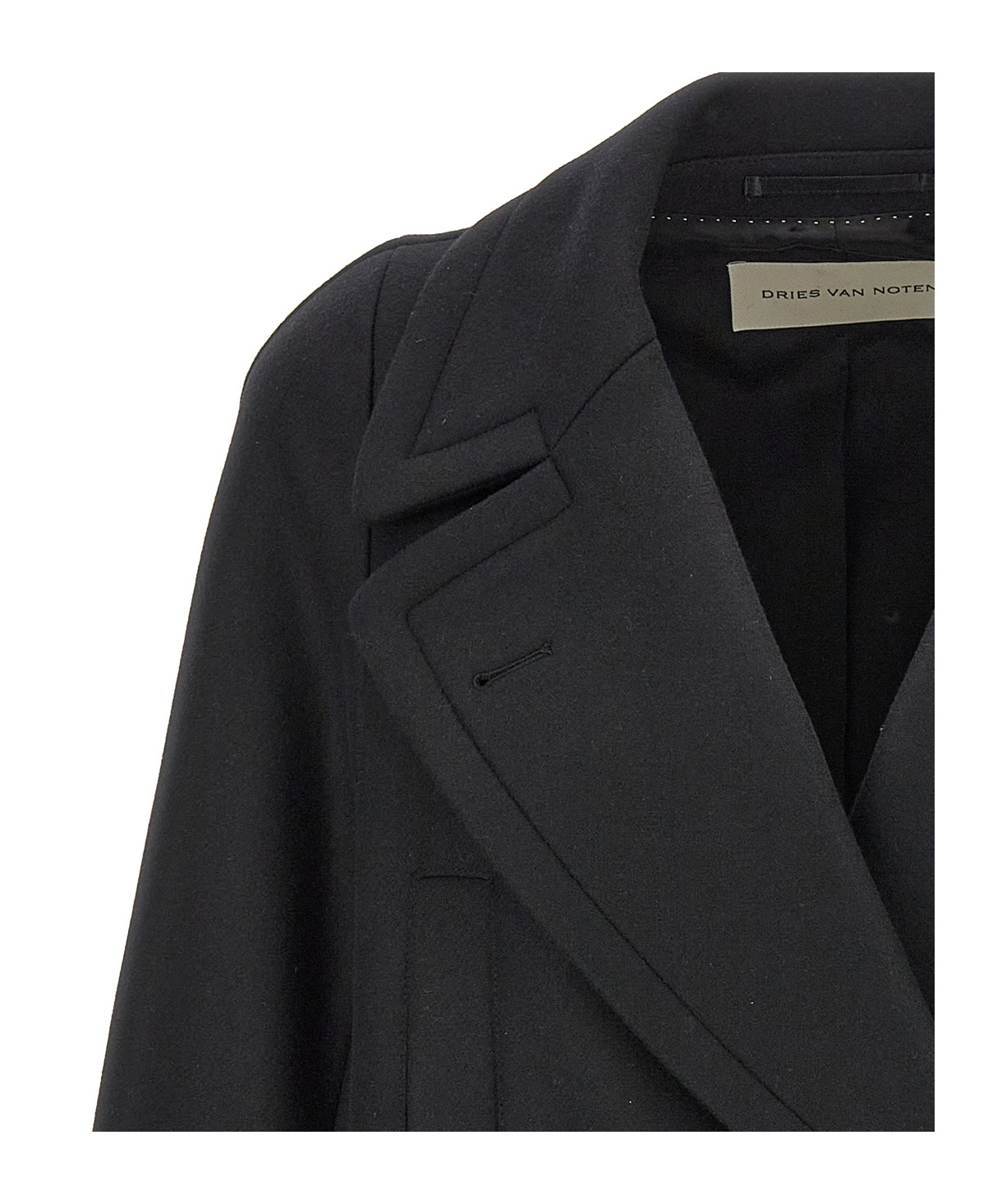 Dries Van Noten Randia Double-breasted Short Wool Coat In Black