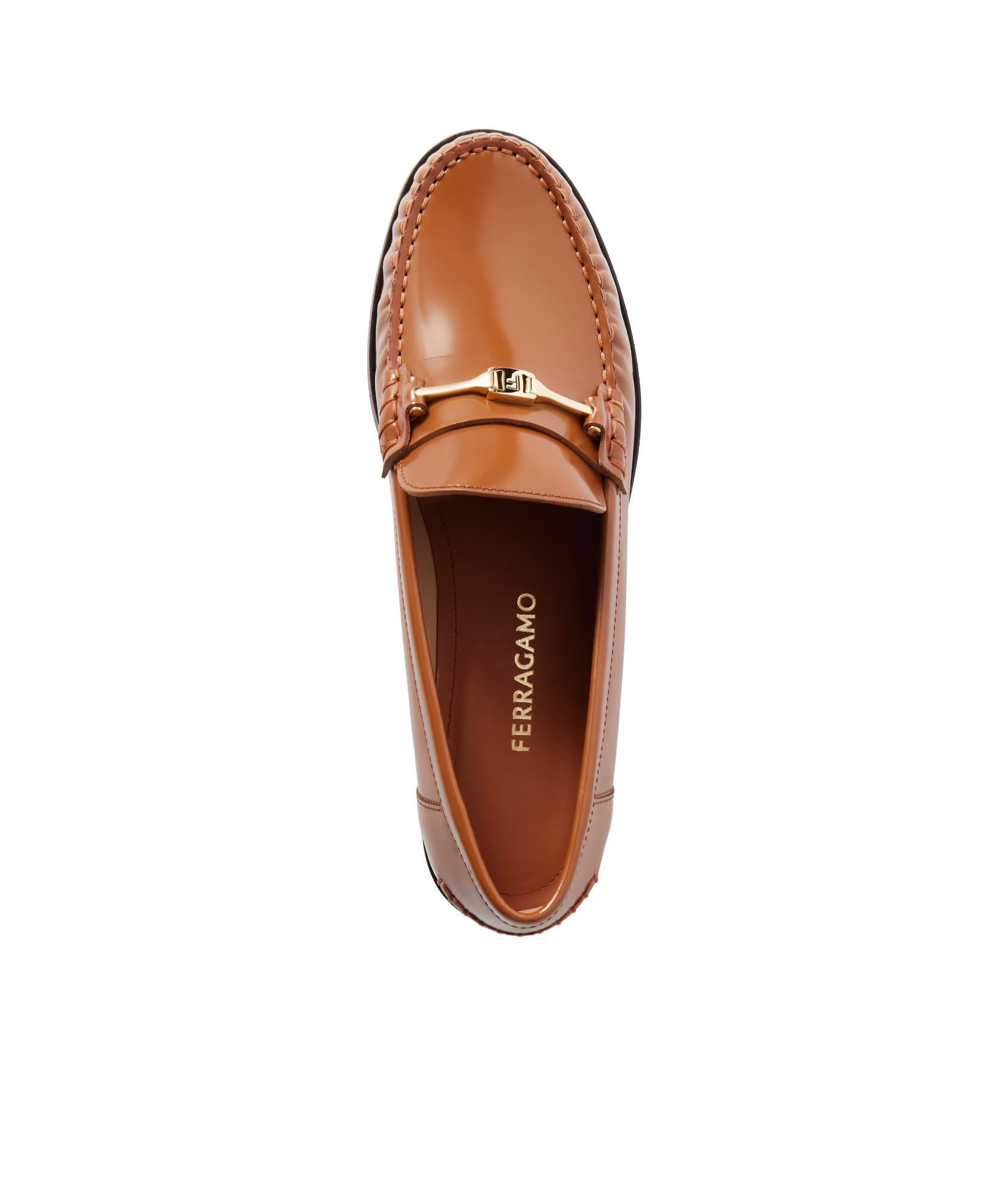 Ferragamo Chain Hardware Moccasin Round Toe Stitching In Brown