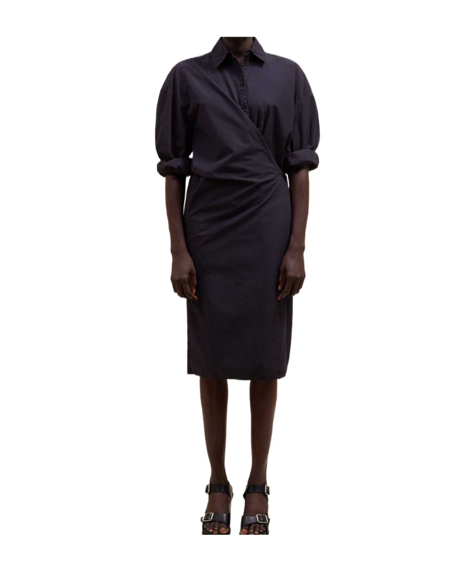 Shop Lemaire Straight-collar Twisted Midi Dress In Black