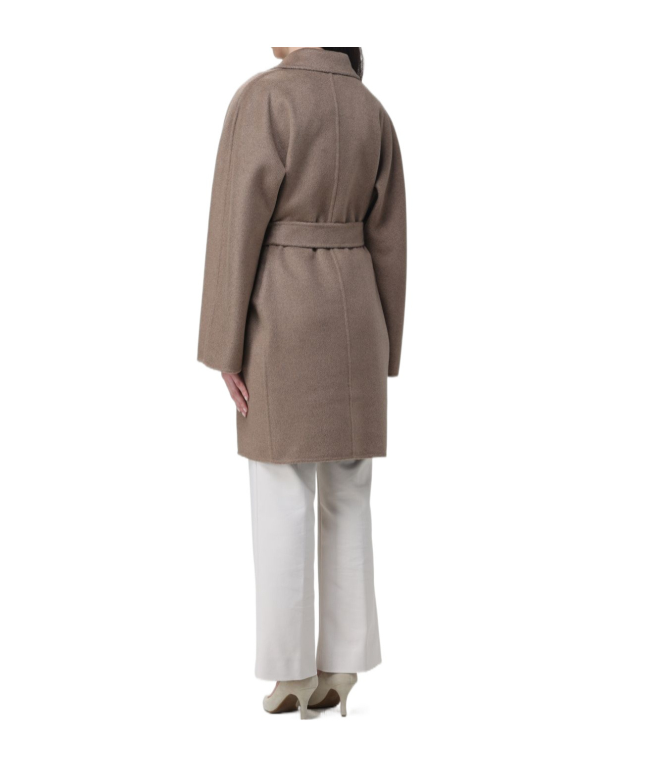 Max Mara Lapel Collar Belted Cashmere Coat In Gray