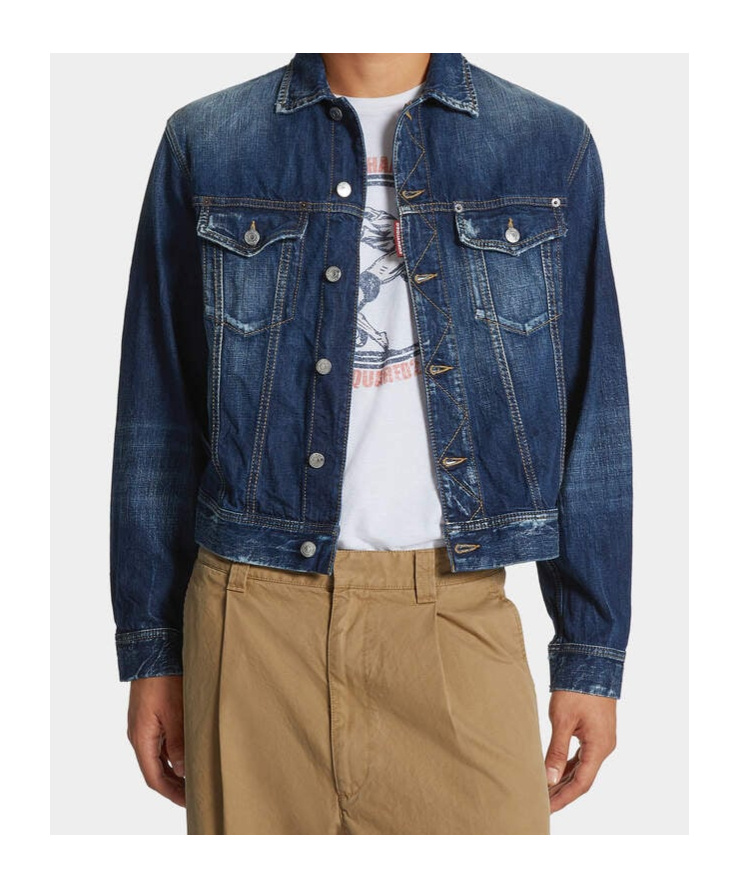 Dsquared2 Cropped Denim Jacket In Blue