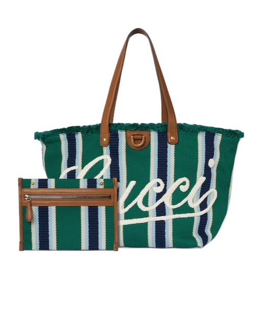 Gucci Medium Embroidered Canvas Tote Bag In Green