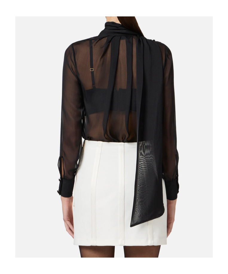 Shop Elisabetta Franchi Voile Tie-neck Blouse In Gray